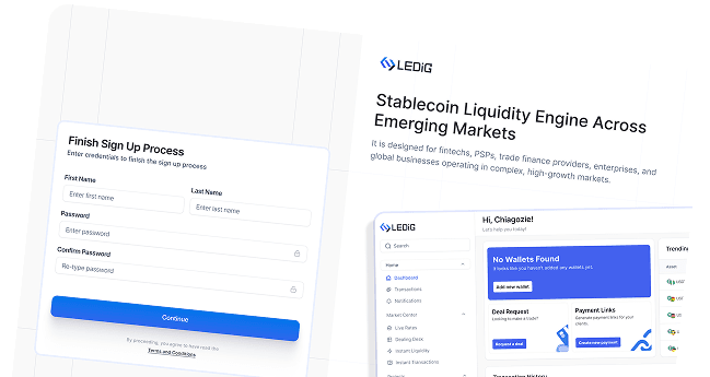 Ledig sign-up and dashboard